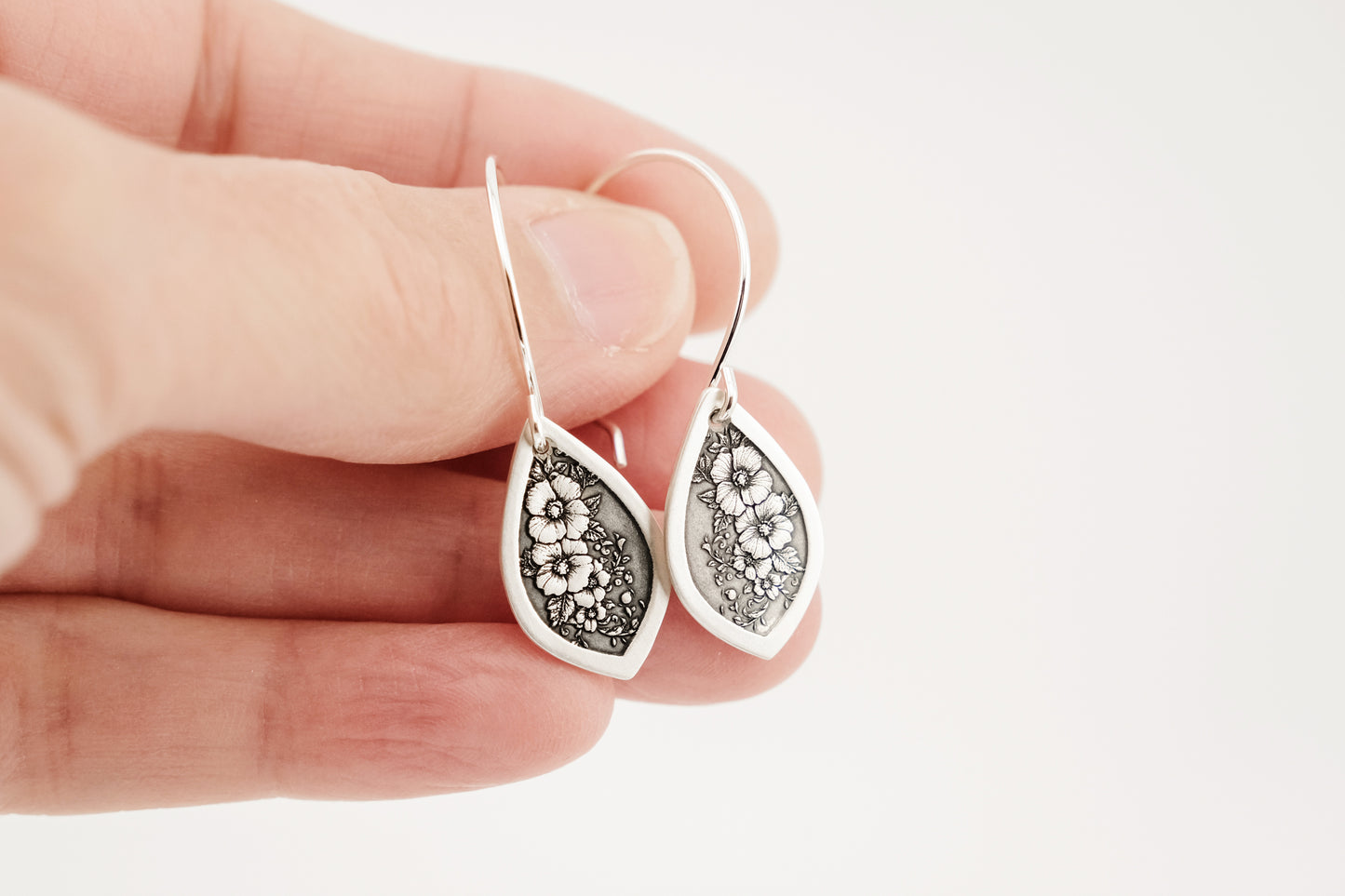 Earrings, Engraved Gothic Floral Vine Earrings