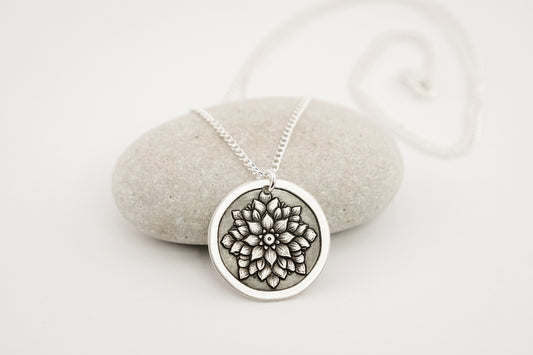 Necklace, Engraved Gothic Flower Necklace