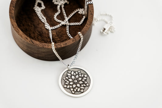Necklace, Engraved Gothic Flower Necklace