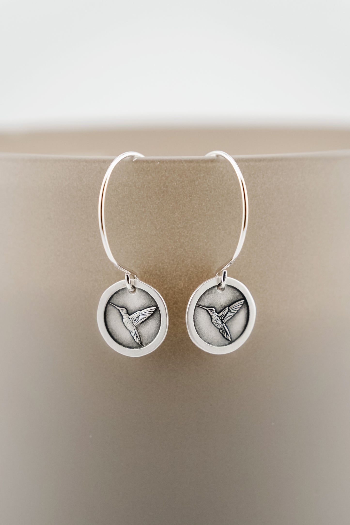 Earrings, Engraved Hummingbird Earrings