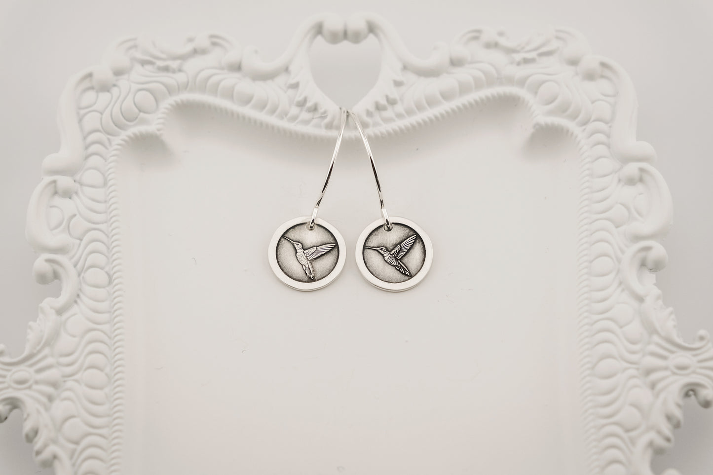 Earrings, Engraved Hummingbird Earrings