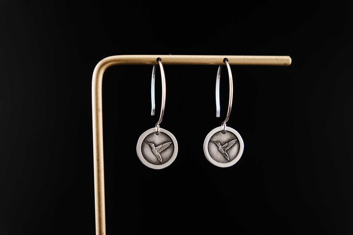 Earrings, Engraved Hummingbird Earrings