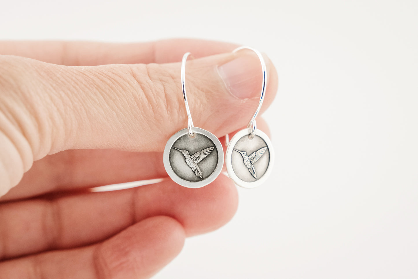 Earrings, Engraved Hummingbird Earrings