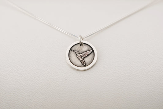 Necklace, Engraved Hummingbird Necklace