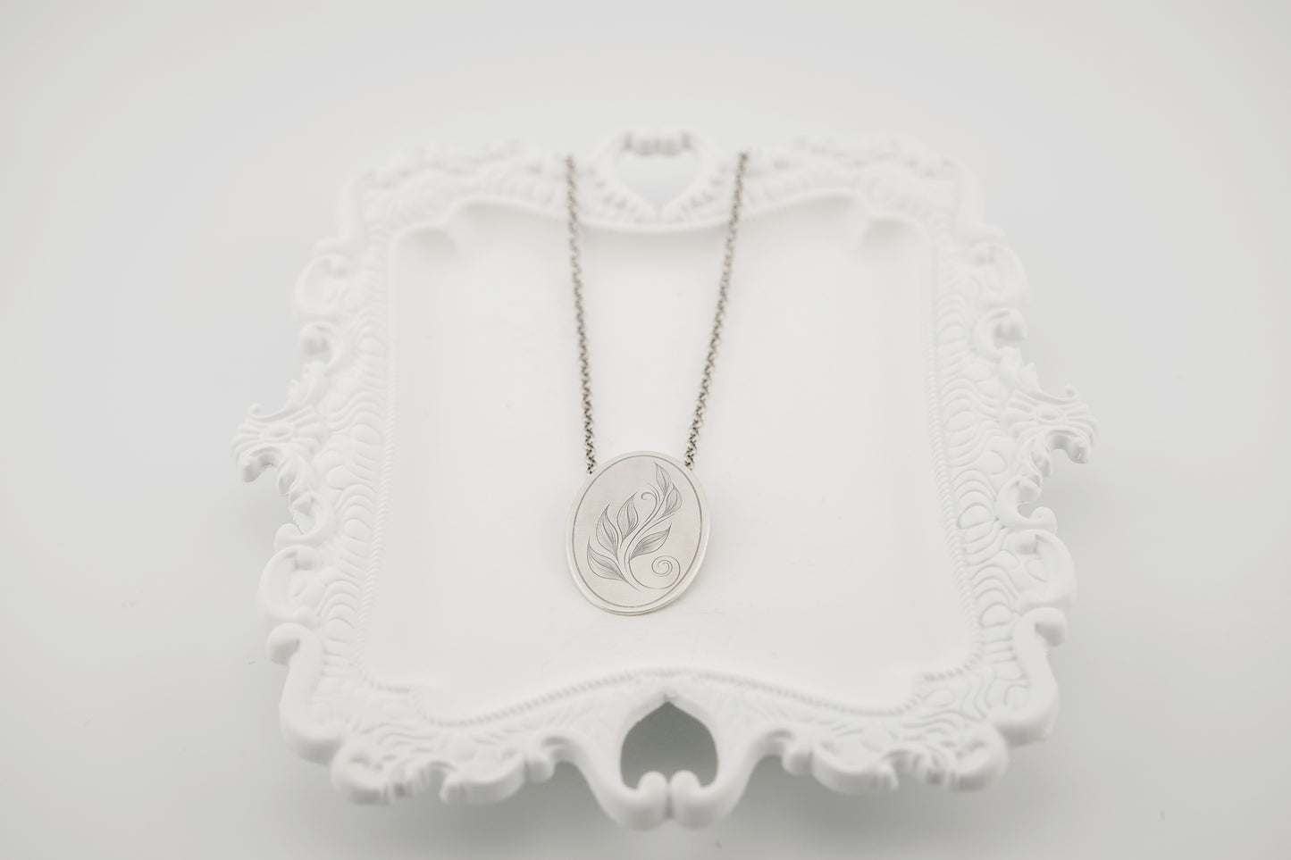 Necklace, Engraved "Leaf Art 1" Necklace with hidden bail