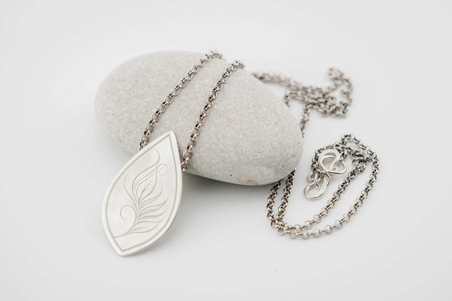 Necklace, Engraved "Leaf Art 10" Necklace with hidden bail