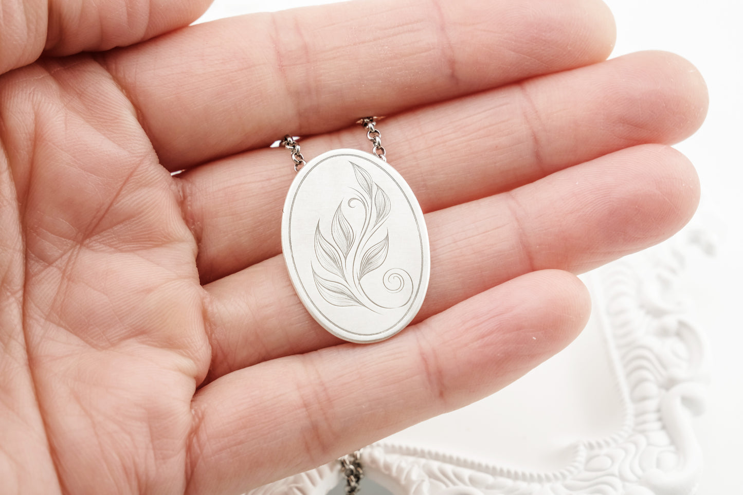 Necklace, Engraved "Leaf Art 1" Necklace with hidden bail