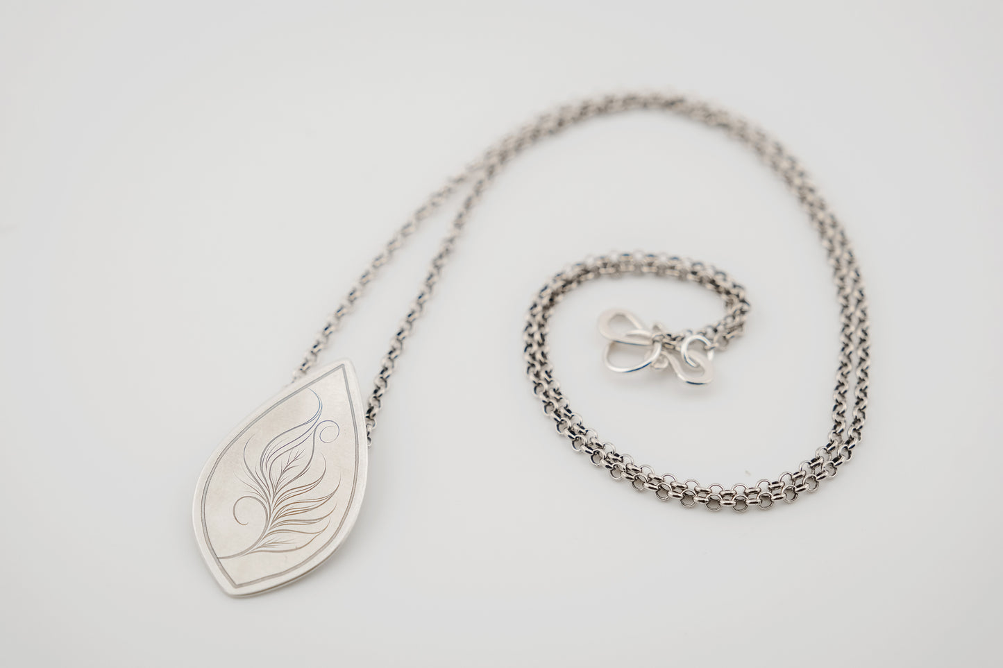 Necklace, Engraved "Leaf Art 10" Necklace with hidden bail