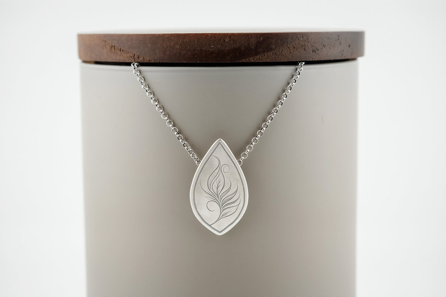 Necklace, Engraved "Leaf Art 10" Necklace with hidden bail