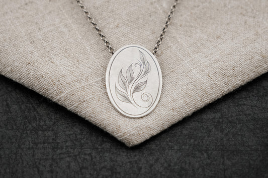 Necklace, Engraved "Leaf Art 1" Necklace with hidden bail