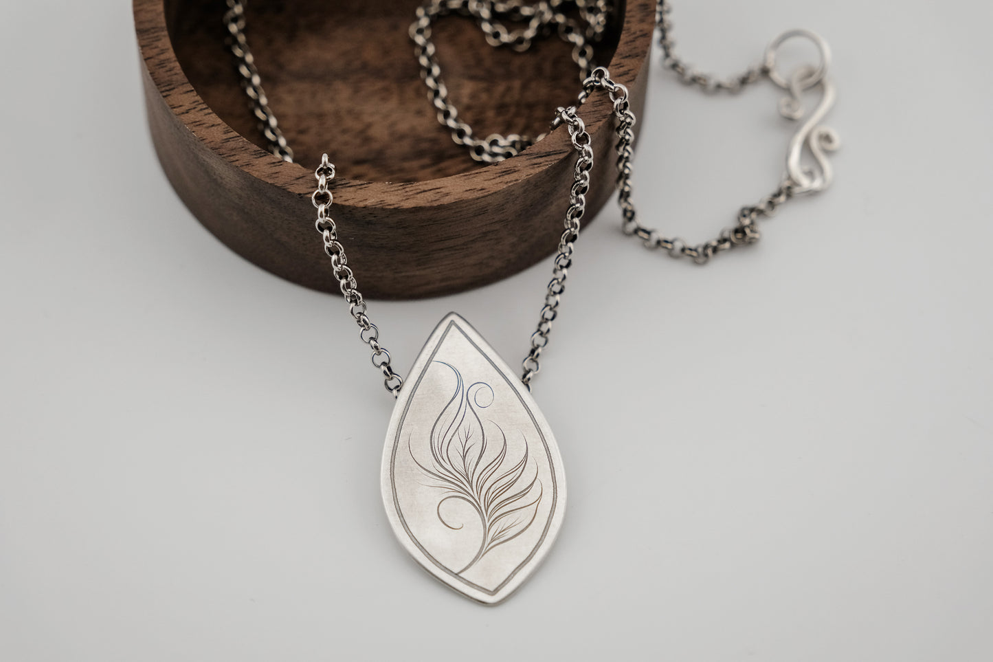 Necklace, Engraved "Leaf Art 10" Necklace with hidden bail