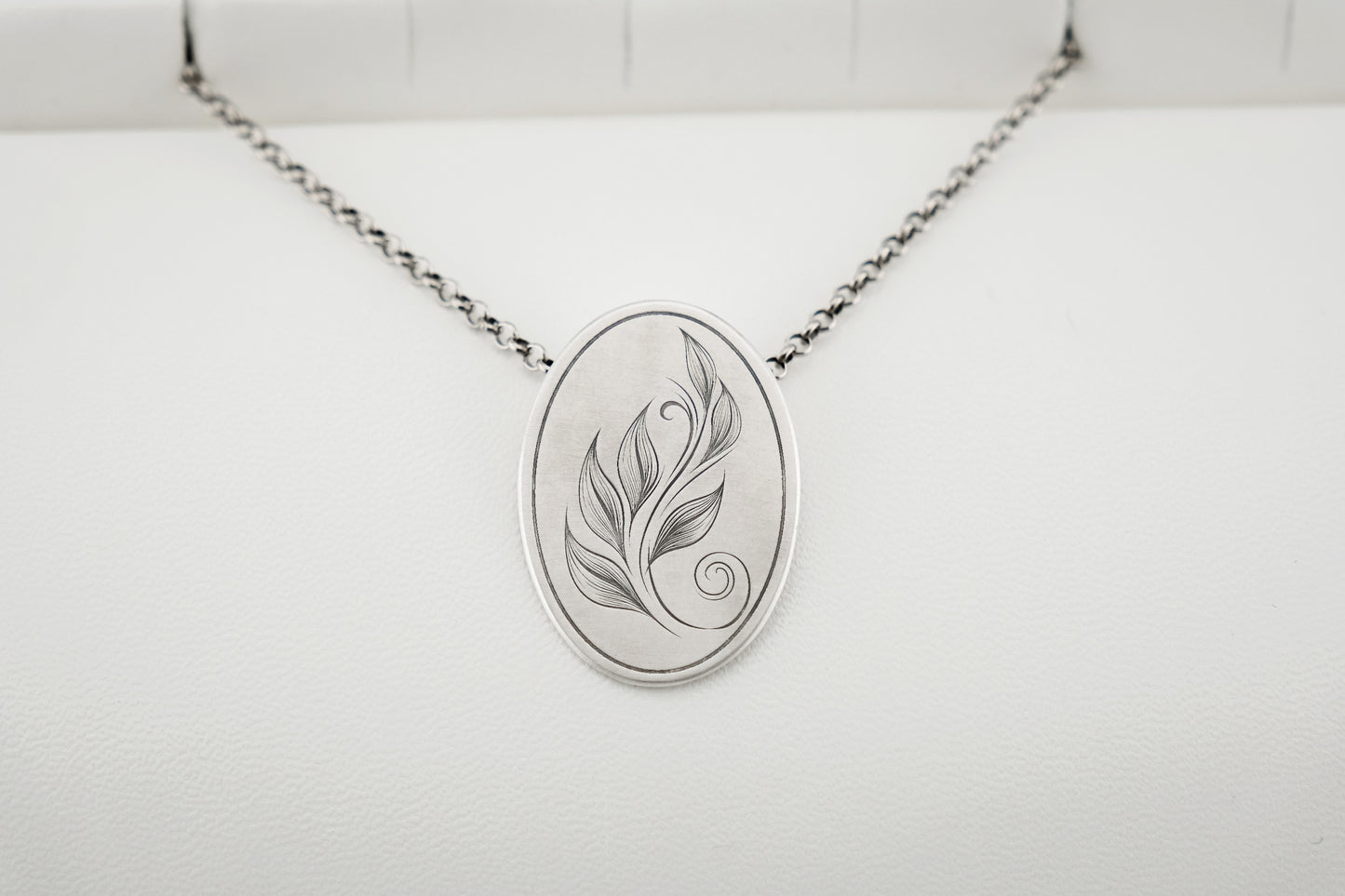 Necklace, Engraved "Leaf Art 1" Necklace with hidden bail