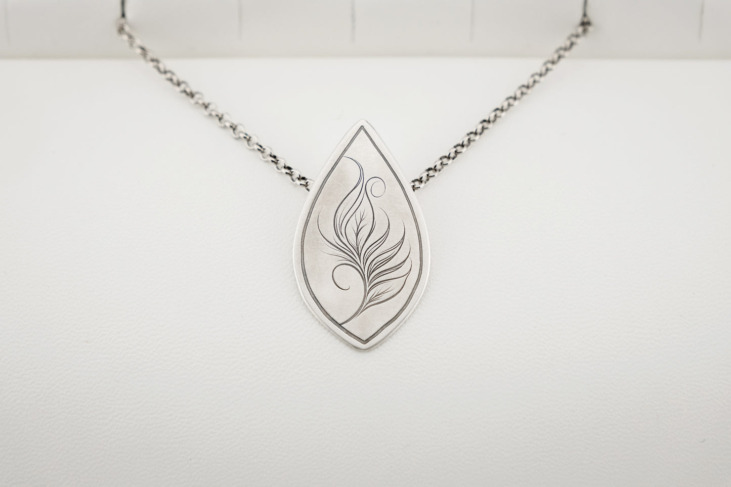 Necklace, Engraved "Leaf Art 10" Necklace with hidden bail