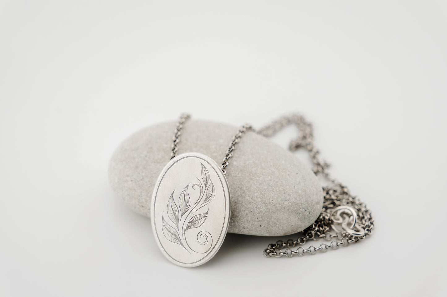 Necklace, Engraved "Leaf Art 1" Necklace with hidden bail