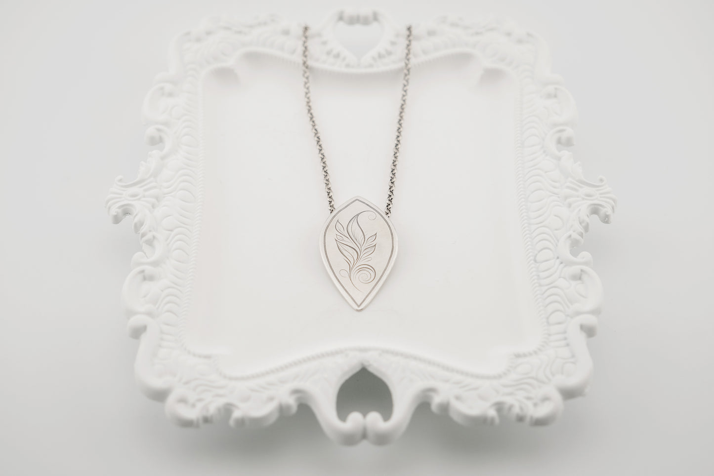 Necklace, Engraved "Leaf Art 3" Necklace with hidden bail