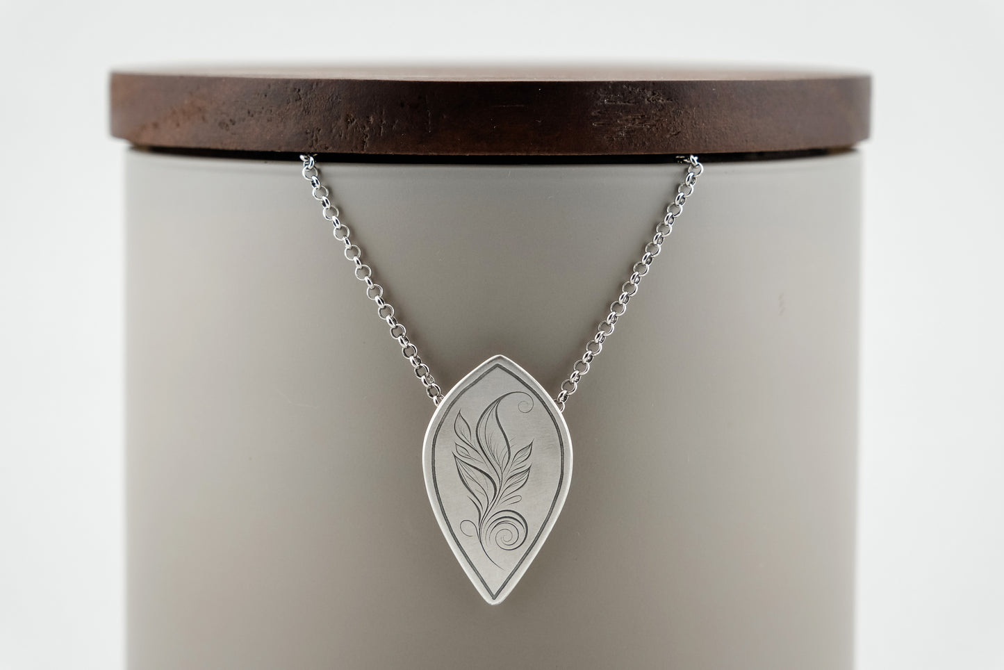 Necklace, Engraved "Leaf Art 3" Necklace with hidden bail