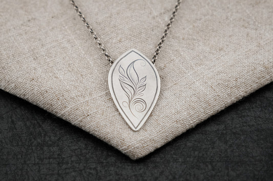 Necklace, Engraved "Leaf Art 3" Necklace with hidden bail