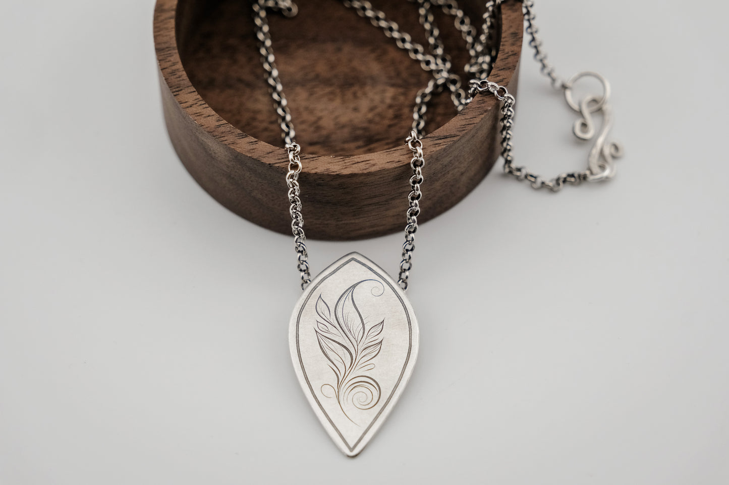 Necklace, Engraved "Leaf Art 3" Necklace with hidden bail