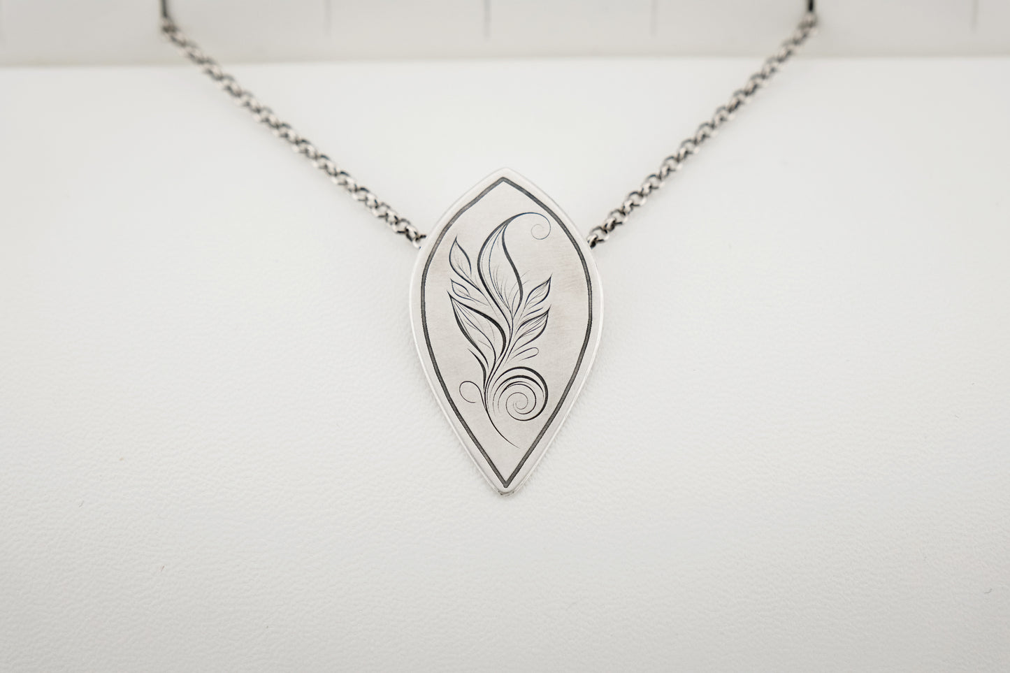 Necklace, Engraved "Leaf Art 3" Necklace with hidden bail