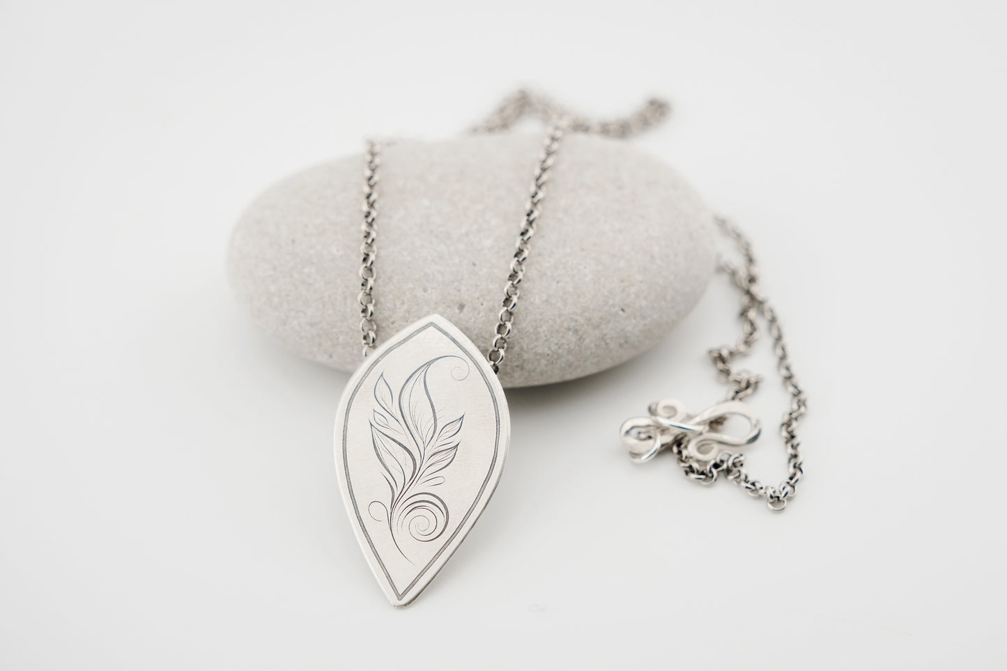 Necklace, Engraved "Leaf Art 3" Necklace with hidden bail