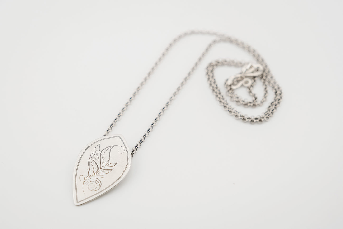 Necklace, Engraved "Leaf Art 3" Necklace with hidden bail