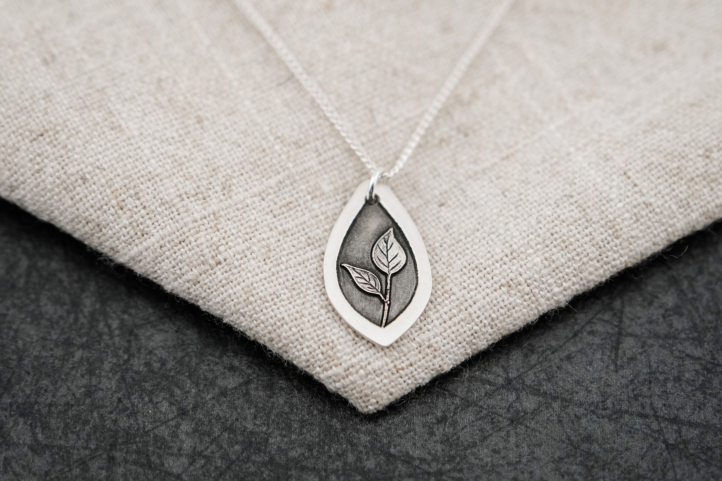 Necklace, Engraved Leaf Necklace