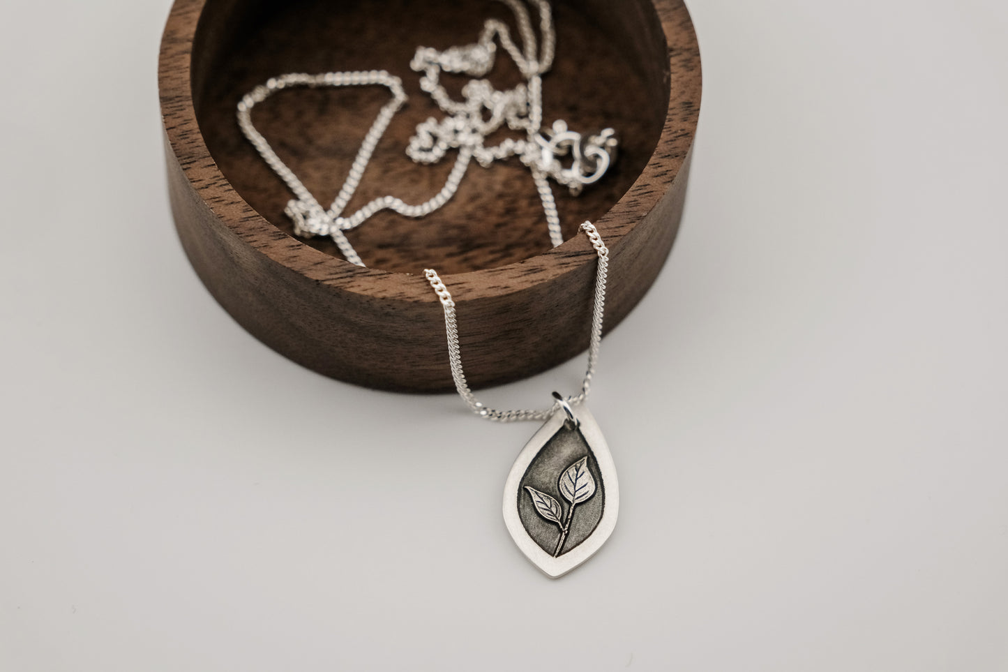 Necklace, Engraved Leaf Necklace