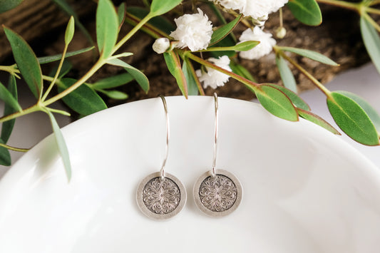 Earrings, Engraved Medallion Earrings