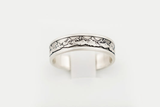 Ring, Engraved "Mountains" Sterling Silver Ring