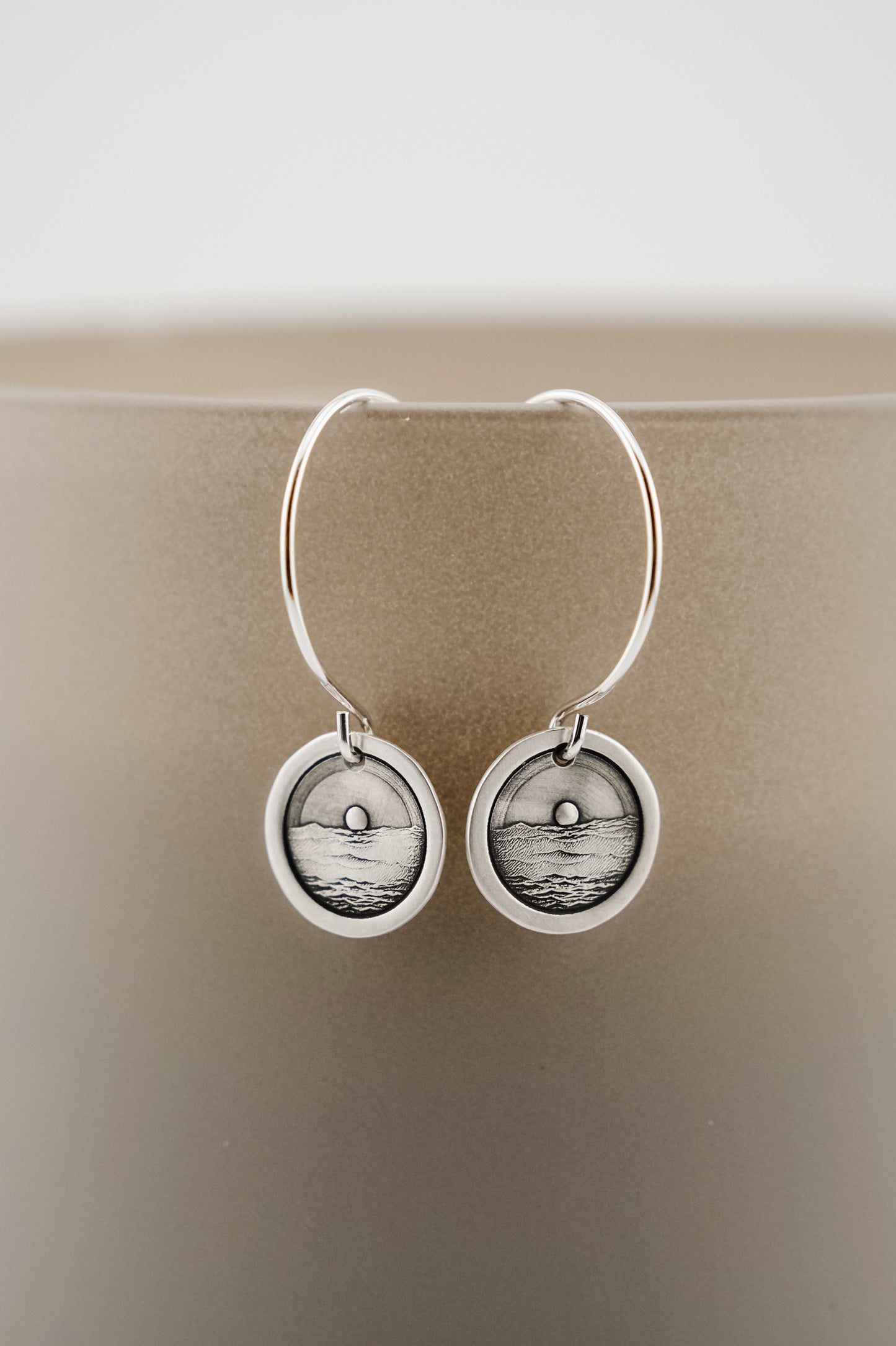Earrings, Engraved "Ocean Sunset" Earrings