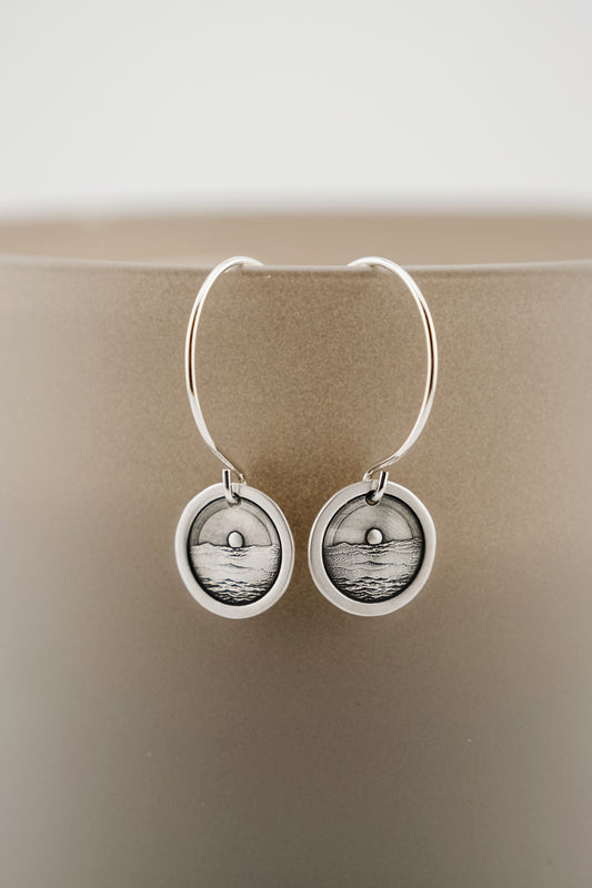Earrings, Engraved "Ocean Sunset" Earrings