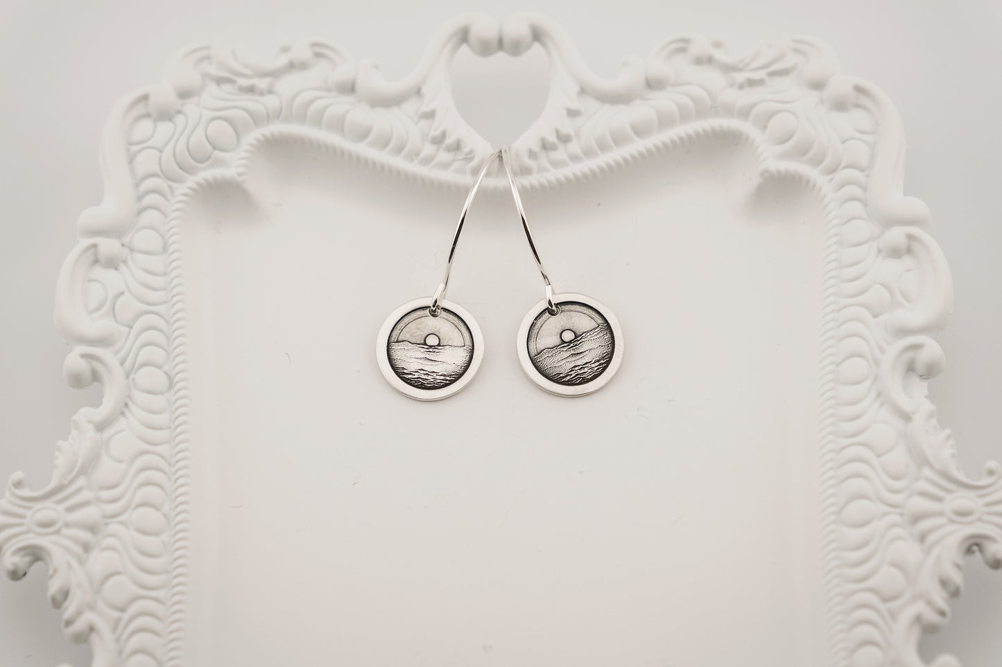 Earrings, Engraved "Ocean Sunset" Earrings