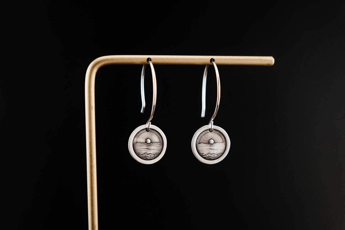 Earrings, Engraved "Ocean Sunset" Earrings
