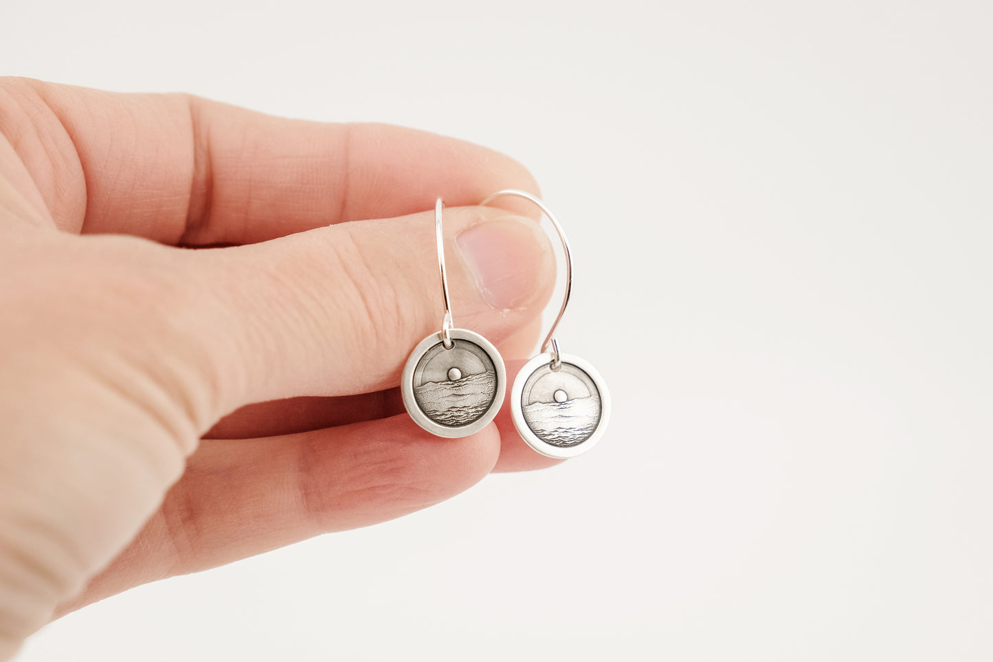 Earrings, Engraved "Ocean Sunset" Earrings
