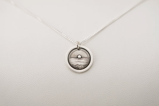 Necklace, Engraved Ocean Sunset Necklace