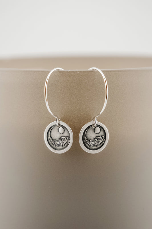 Earrings, Engraved "Ocean Wave" Earrings