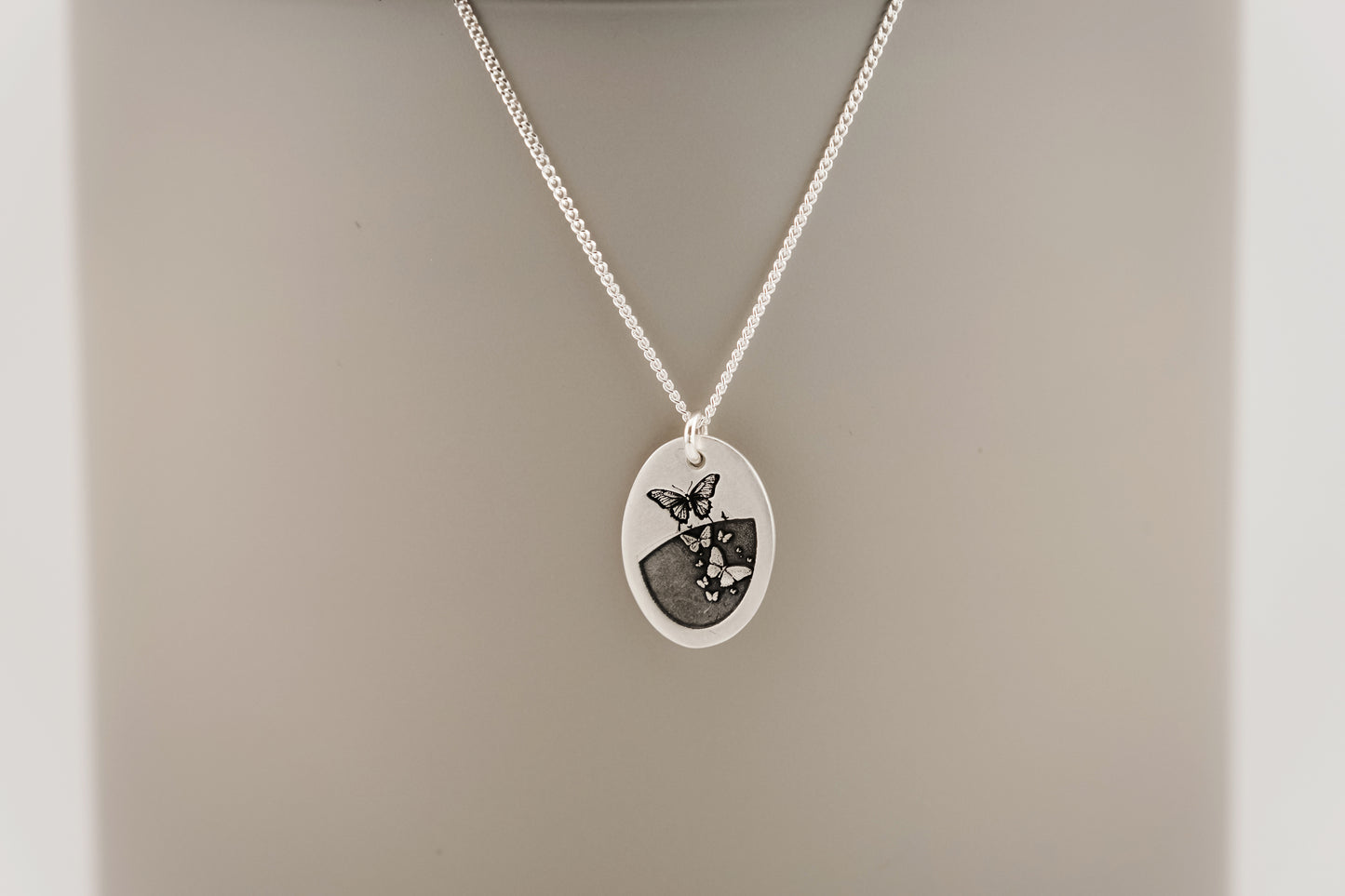 Necklace, Engraved Oval Butterfly Necklace
