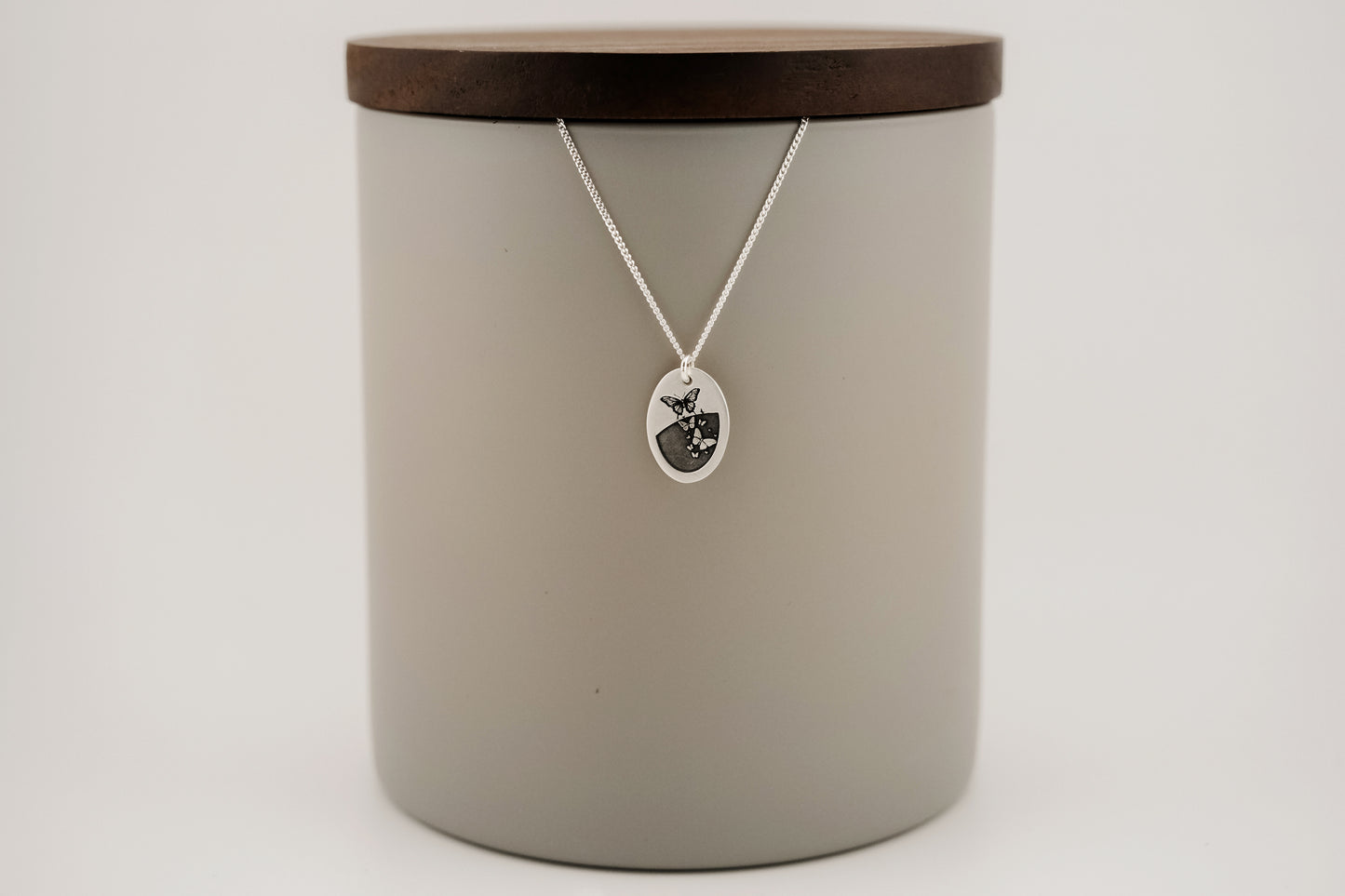 Necklace, Engraved Oval Butterfly Necklace