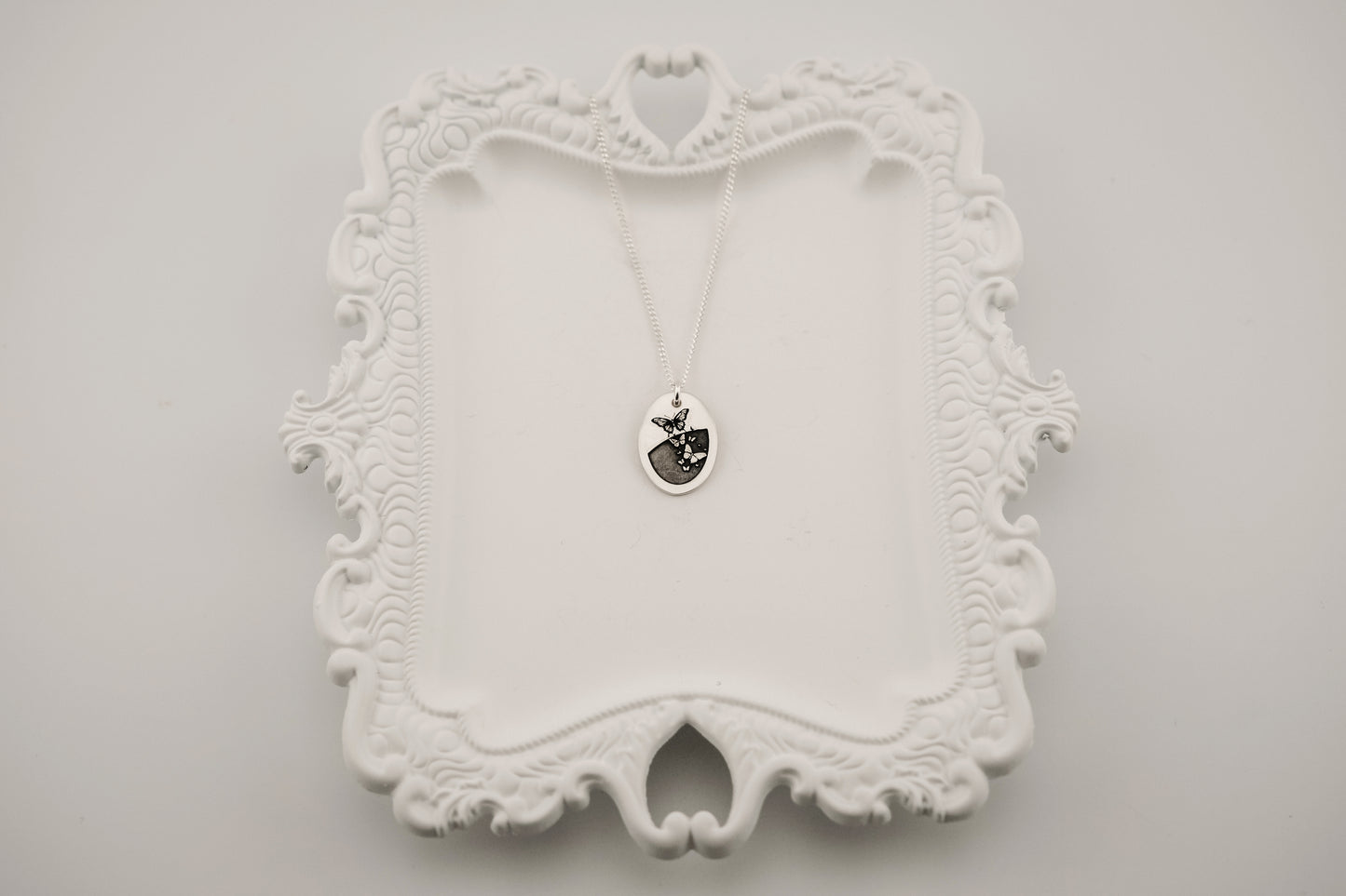 Necklace, Engraved Oval Butterfly Necklace