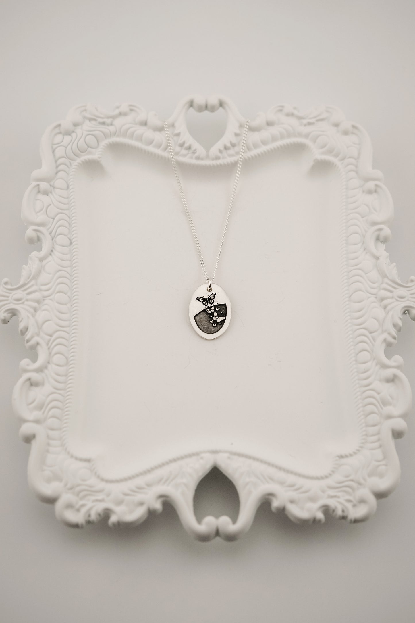 Necklace, Engraved Oval Butterfly Necklace