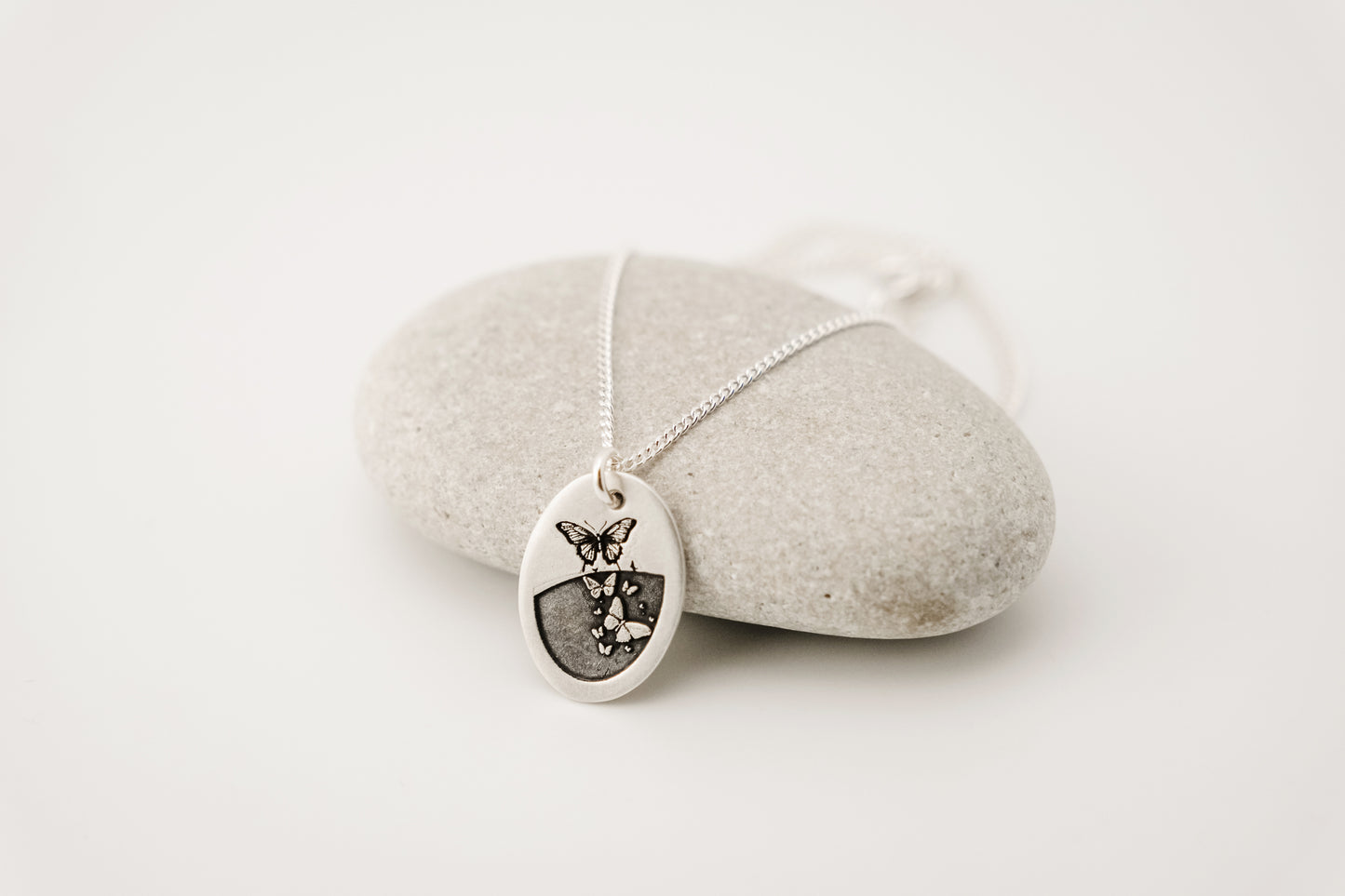 Necklace, Engraved Oval Butterfly Necklace