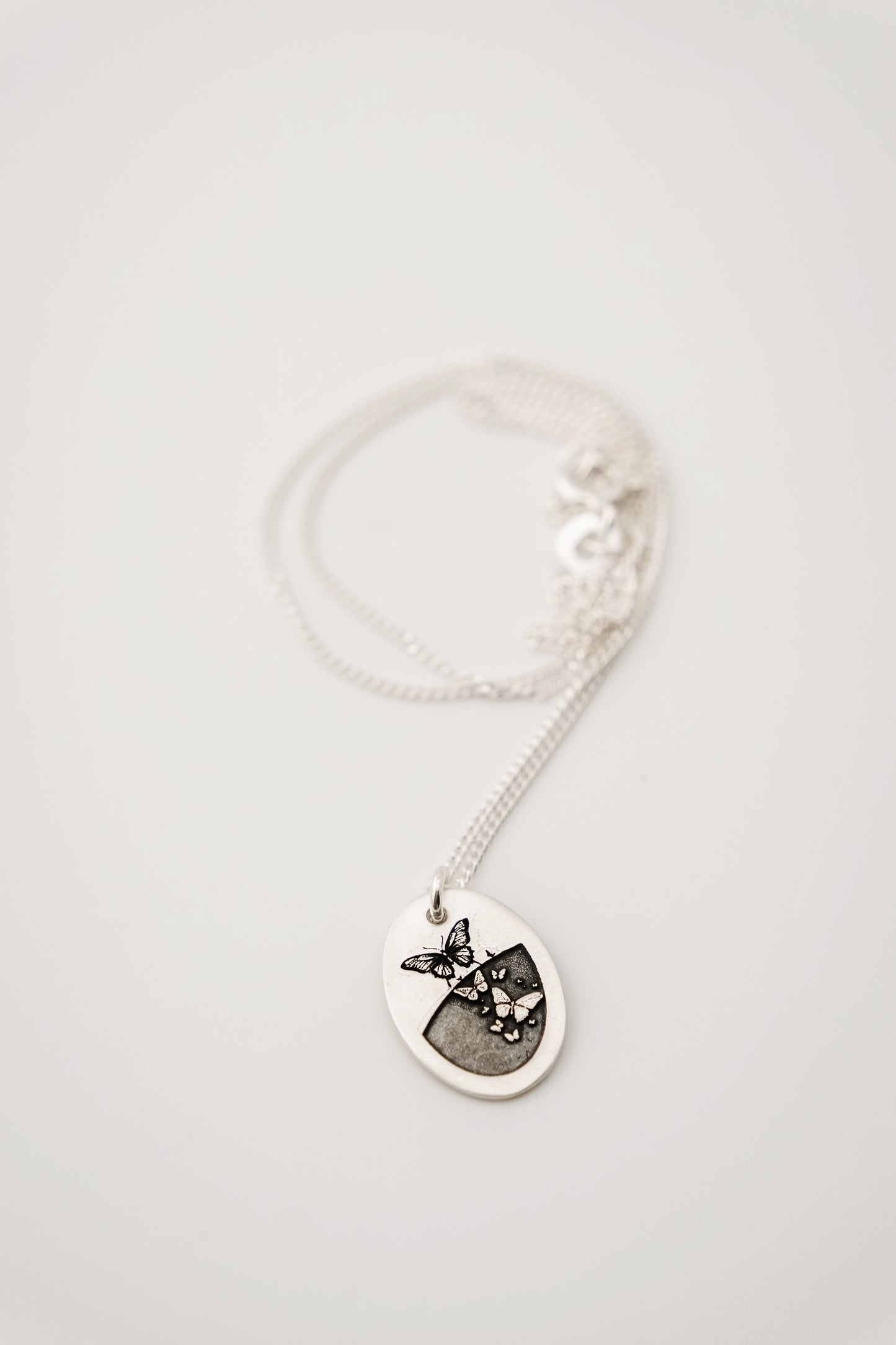Necklace, Engraved Oval Butterfly Necklace
