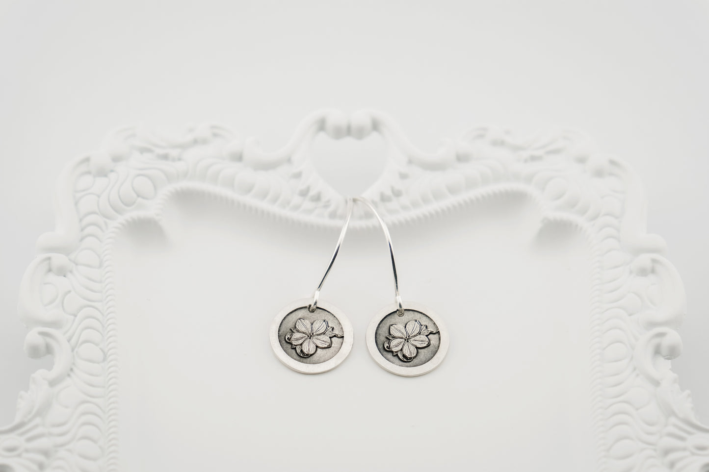 Earrings, Engraved Plumeria Earrings (round)