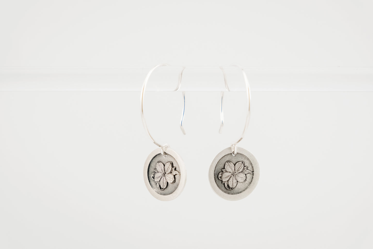 Earrings, Engraved Plumeria Earrings (round)