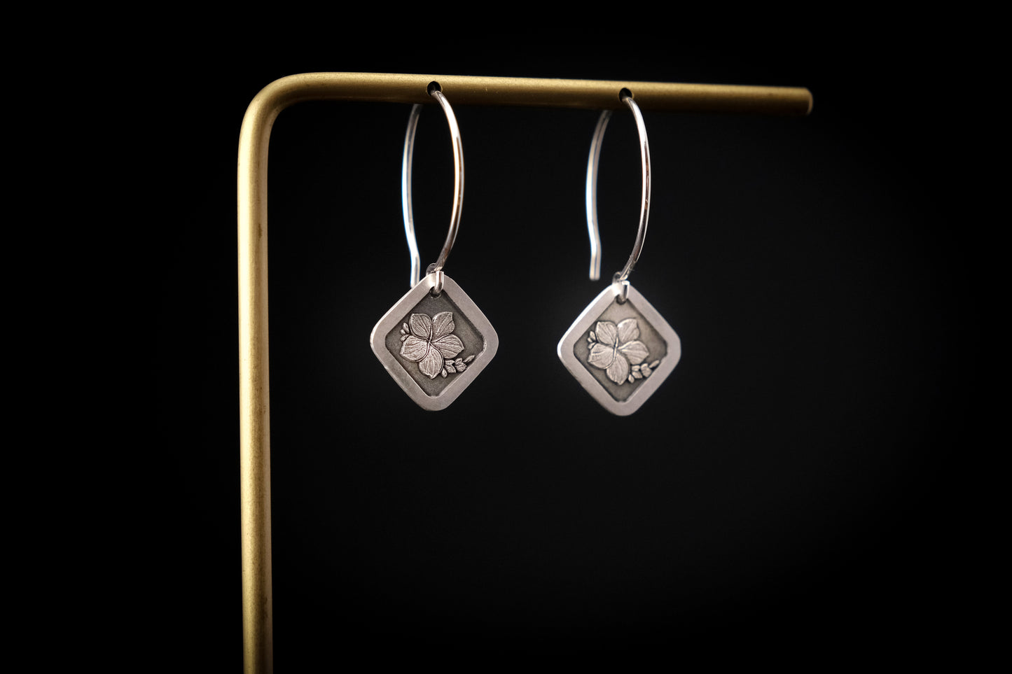 Earrings, Engraved Plumeria Earrings (square)