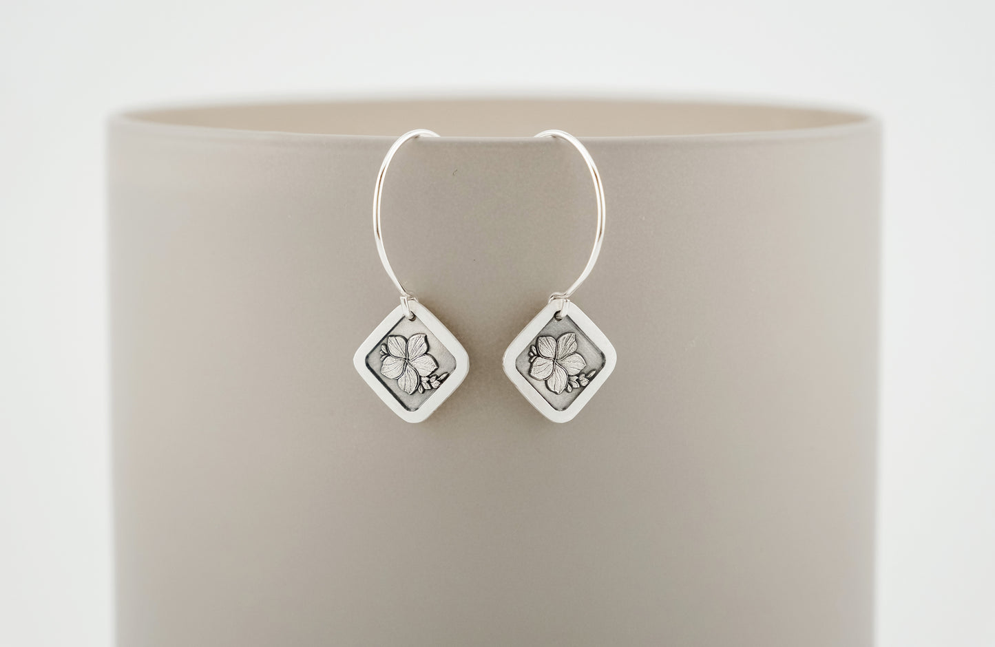 Earrings, Engraved Plumeria Earrings (square)