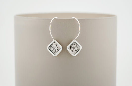 Earrings, Engraved Plumeria Earrings (square)