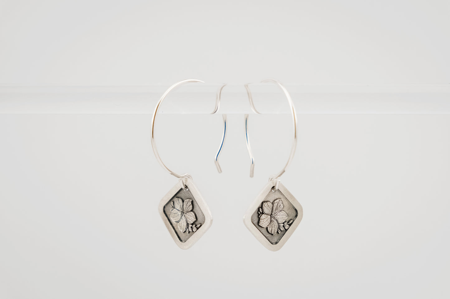 Earrings, Engraved Plumeria Earrings (square)