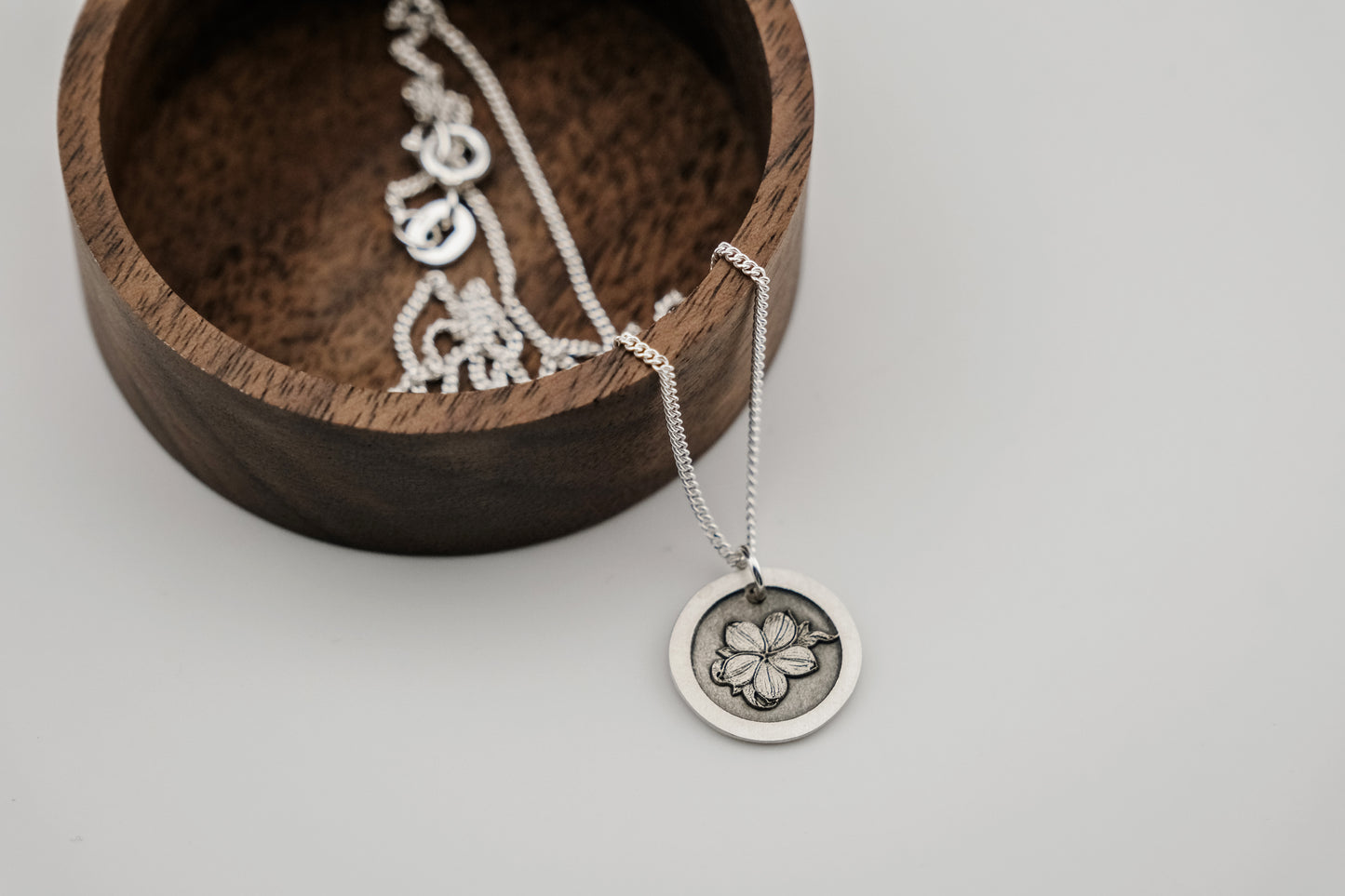 Necklace, Engraved Plumeria Necklace (round)