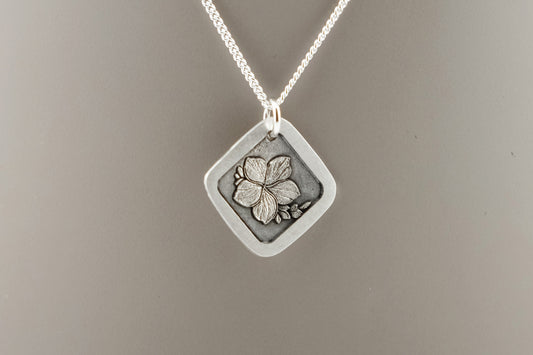 Necklace, Engraved Plumeria Necklace (square)